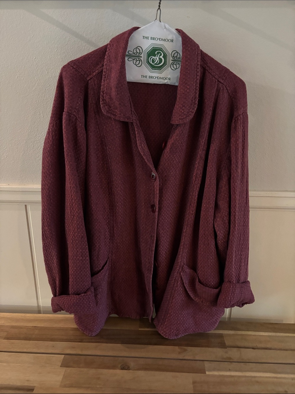 Flax Textured Button-Front Shirt Jacket - Wine